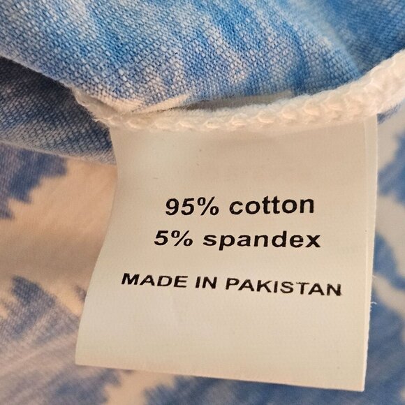 Barbara Erickson Ikat Print Shift Dress Medium Blue Green Tropical Stretch - Picture 8 of 9